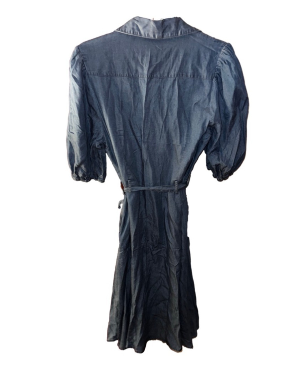 Sharagano Chambray Shirt Dress Button Front Tie Waist Blue Midi Size 10 - Picture 3 of 7